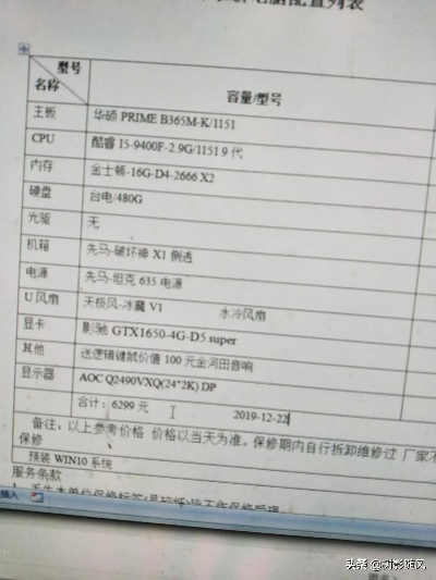 (电脑组装配置清单及价格表)新手指南：详细的组装电脑清单及部件布局表格图片解析