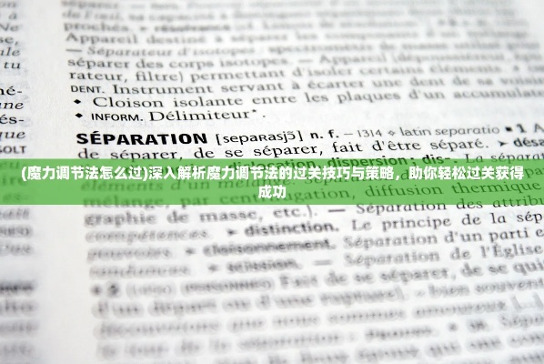 (魔力调节法怎么过)深入解析魔力调节法的过关技巧与策略，助你轻松过关获得成功